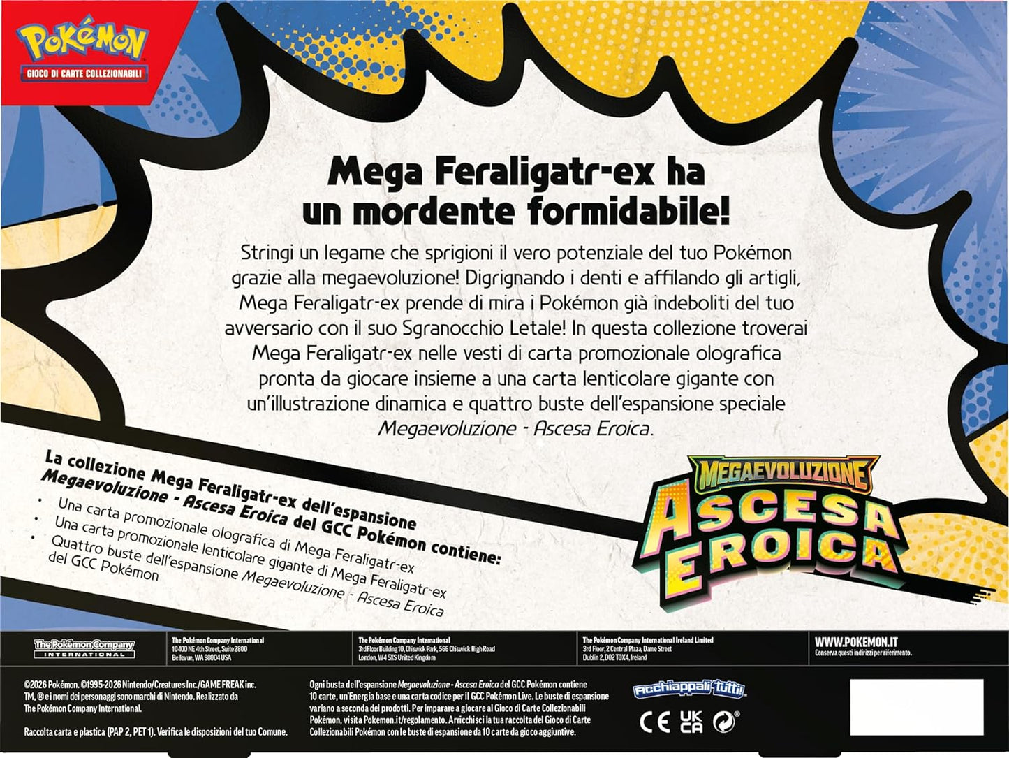 Pokémon: collezione Mega Feraligatr-ex dell’espansione Megaevoluzione - Ascesa Eroica del GCC Pokémon (una carta promozionale olografica, una carta lenticolare gigante e quattro buste di espansione)