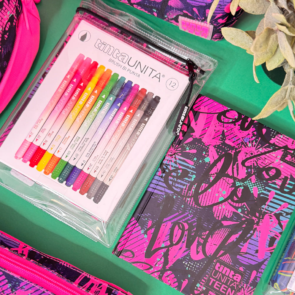 DIARIO TINTA UNITA TEEN 2026 + 12 PENNARELLI BRUSH
