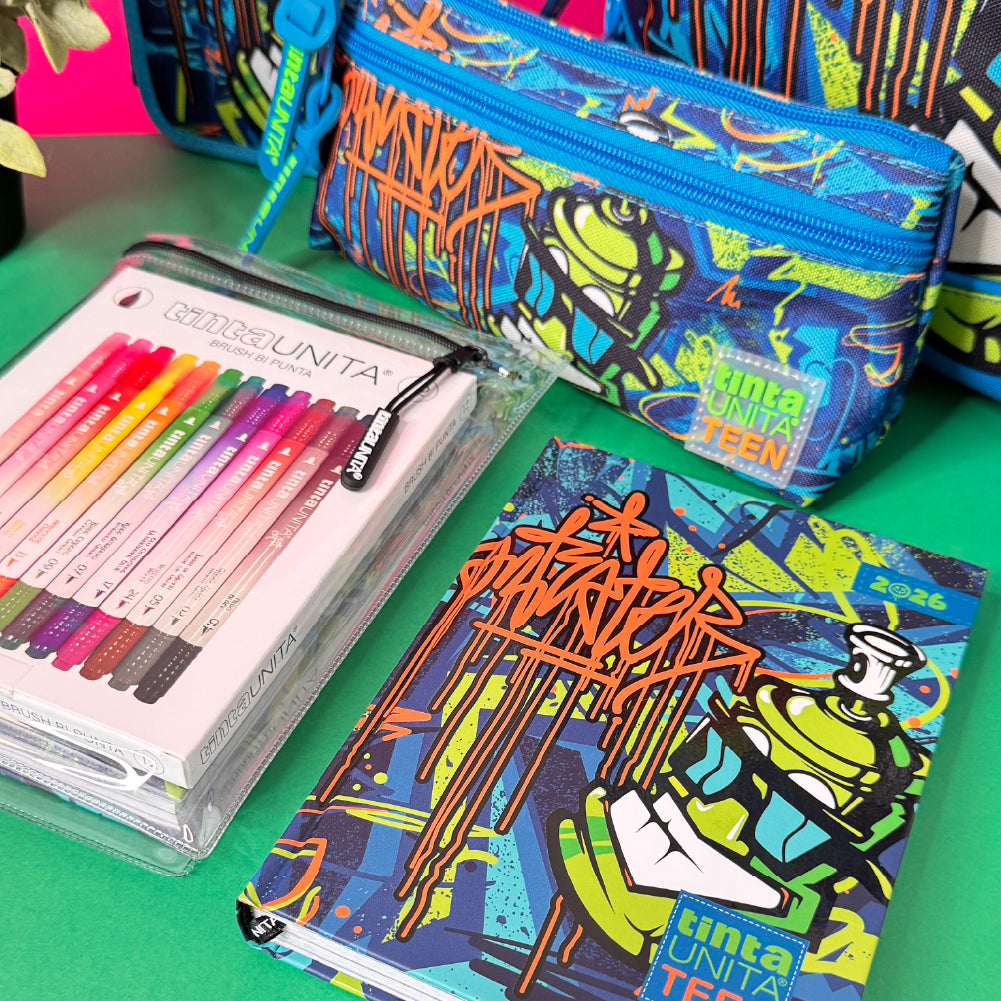 DIARIO TINTA UNITA TEEN 2026 + 12 PENNARELLI BRUSH