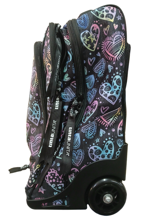 Zaino TROLLEY TINTA UNITA DREAM 2 SCOMPARTI NERO CON CUORI