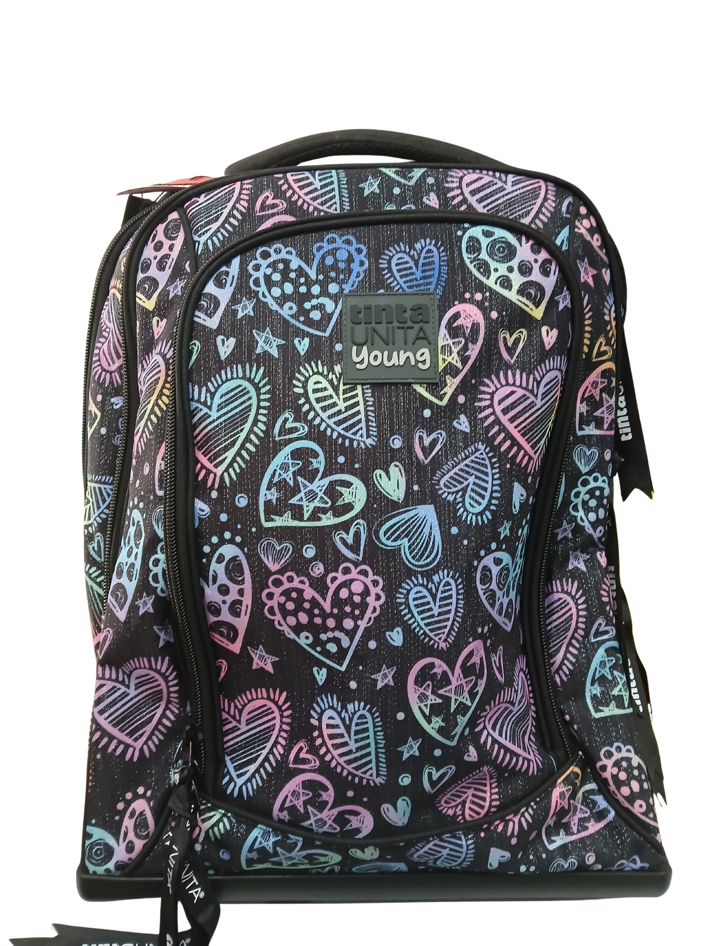 Zaino TROLLEY TINTA UNITA DREAM 2 SCOMPARTI NERO CON CUORI