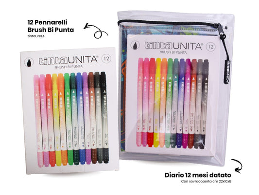 DIARIO TINTA UNITA TEEN 2026 + 12 PENNARELLI BRUSH