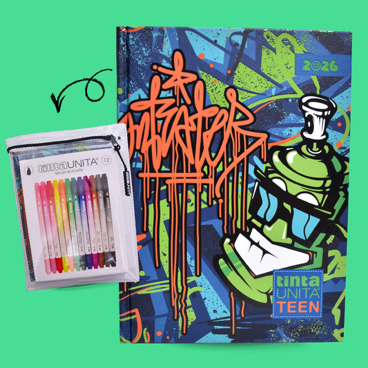 DIARIO TINTA UNITA TEEN 2026 + 12 PENNARELLI BRUSH