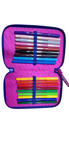 ASTUCCIO 3 ZIP TINTA UNITA GIRL POWER ROSA - IN POLIESTERE - CON PATCH