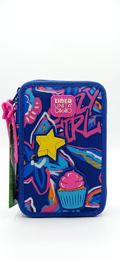 ASTUCCIO 3 ZIP TINTA UNITA CRAZY GIRL VIOLA - IN POLIESTERE - CON PATCH